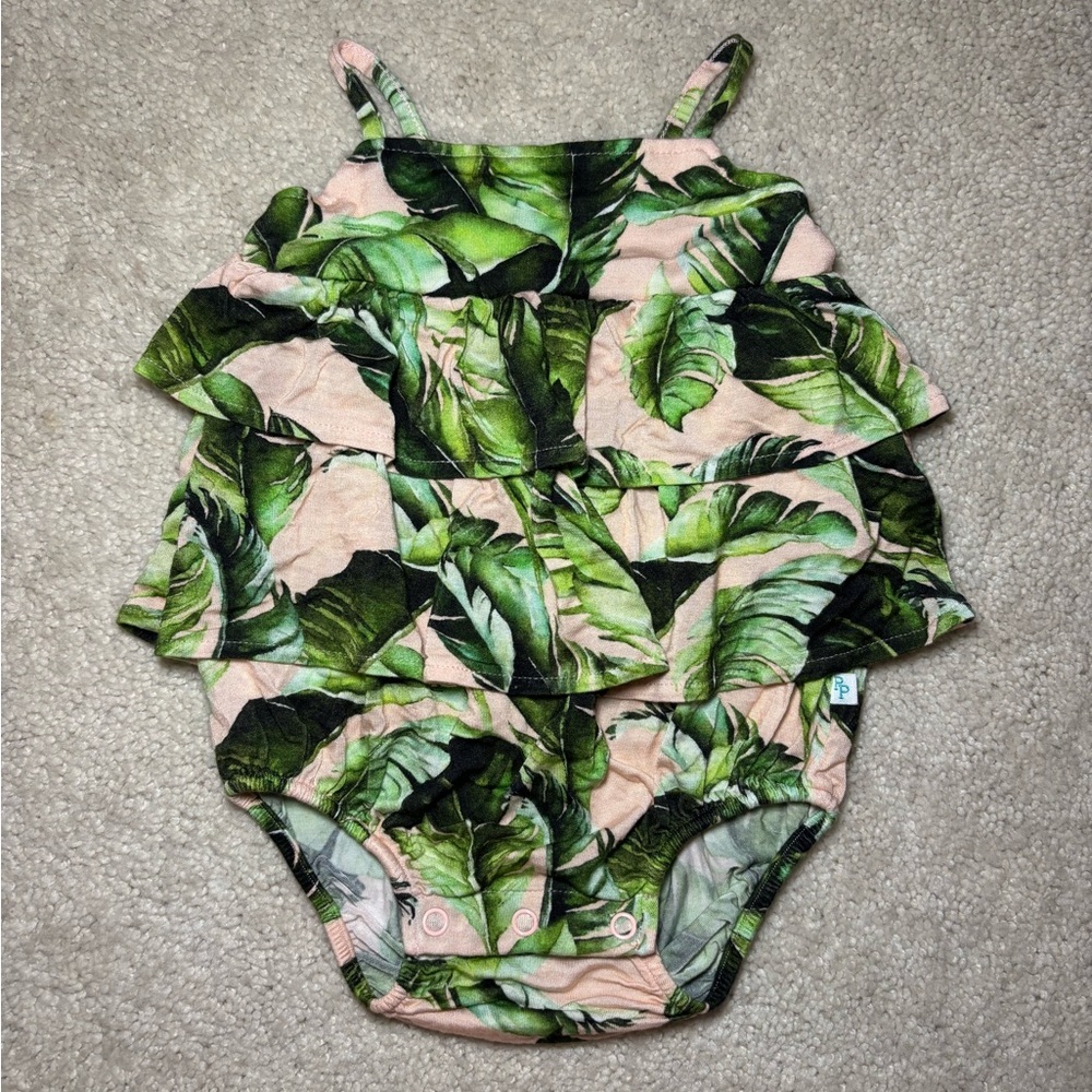 Posh Peanut Tiffany tiered ruffle Bubble Romper in size 3-6m